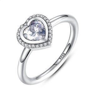 🍂   925 Silver Sparkling Love Heart Cut CZ Ring for Women, FB16FA1165